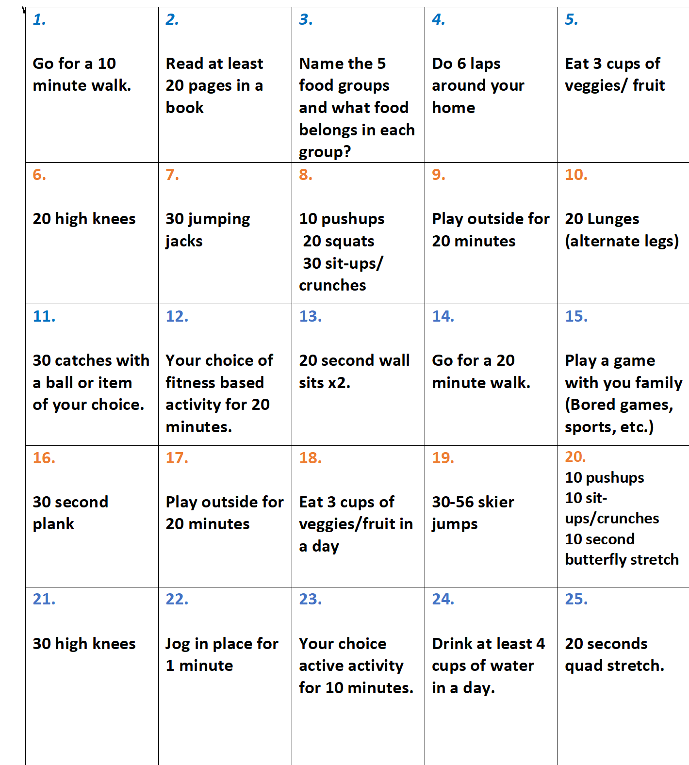 Fitness BINGO 